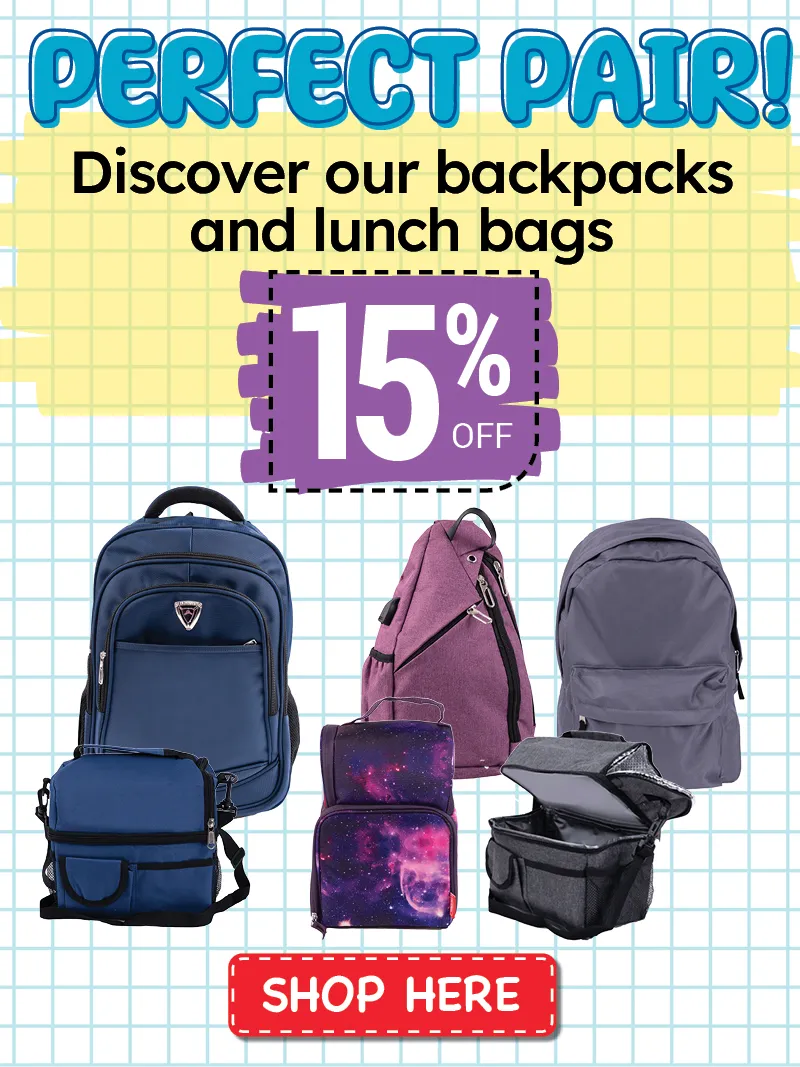 15% off backpacks and lunch bags