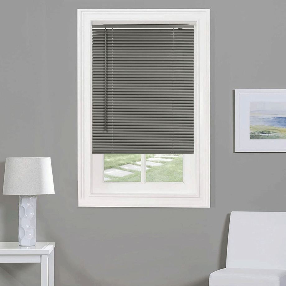 1" Grey cordless vinyl mini blinds - 40"x45"