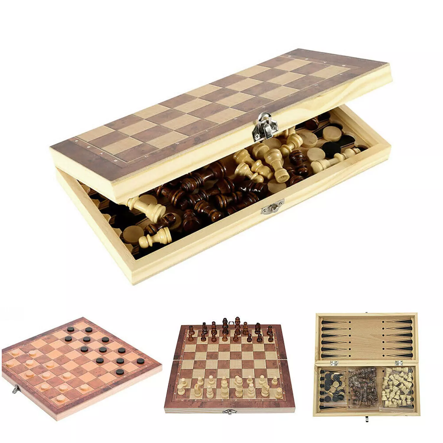 3-in-1 wooden chess, checkers & backgammon set | Rossy
