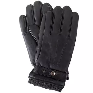 Leather gloves with rib knit cuff and adjustable wrist strap, extra 