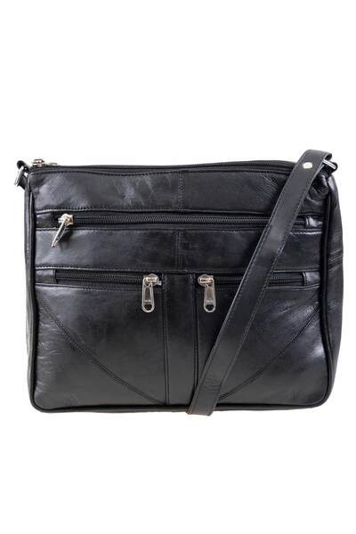 Genuine leather slim cross body bag. Colour black Rossy