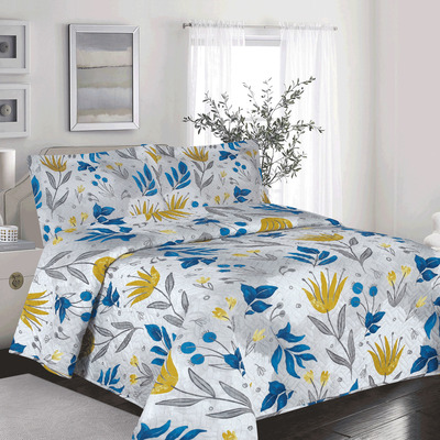 LEONIDAS - Printed cotton quilt set - Boho patchwork. Colour: blue