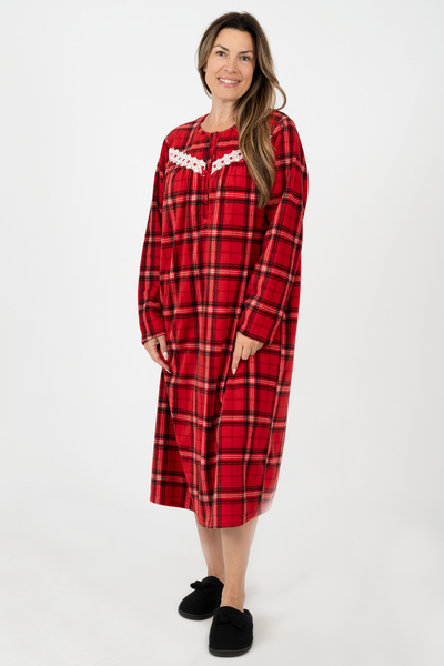 Charmour - Long micropolar henley nightgown - Classic plaid. Colour ...