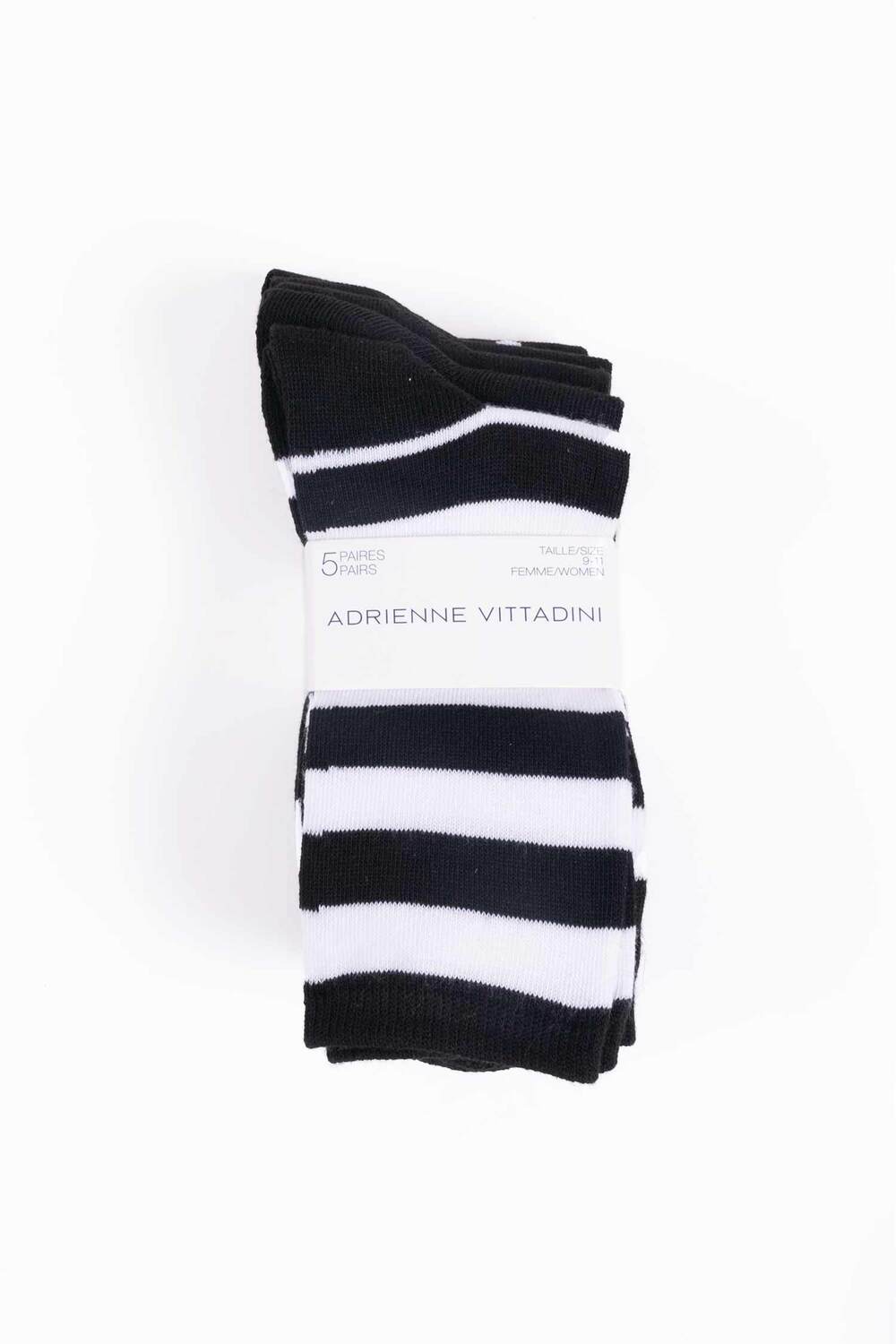 Adrienne Vittadini - Fine-knit cotton dress socks - 5 pairs. Colour: black.  Size: 9-11