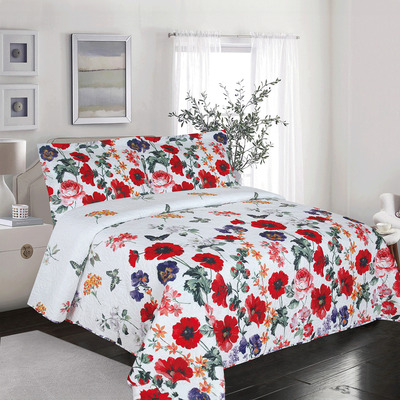 BELIZE - Quilt set, pinsonic stitch - Modern red floral