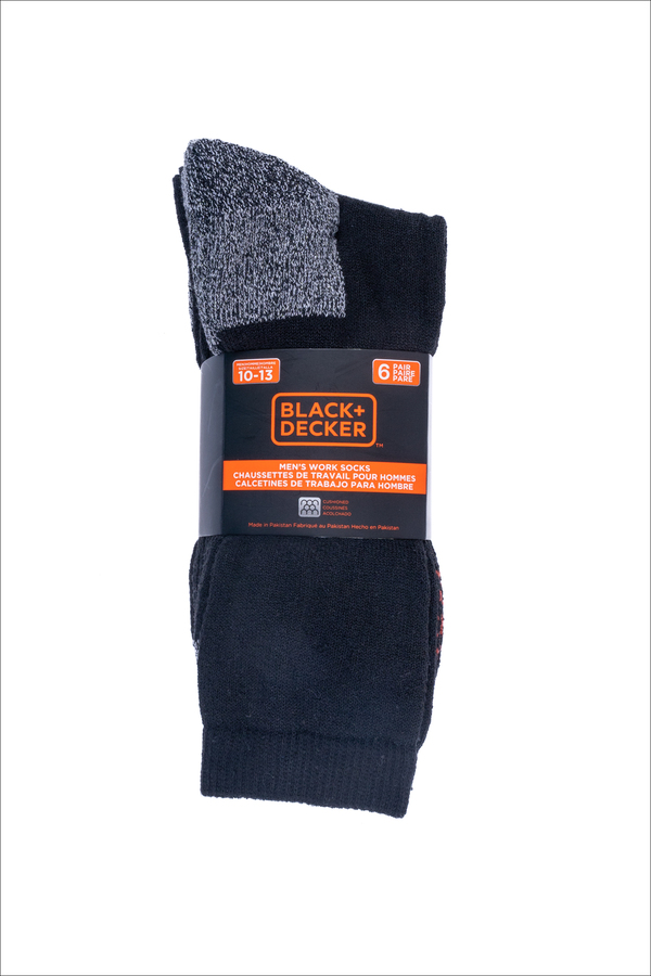 Black & Decker - Men's cushioned work socks, 6 pairs. Colour: black. Size:  10-13