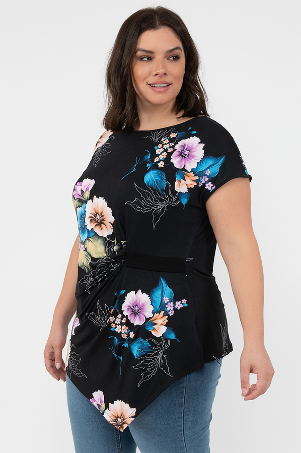 New PLUS SIZE Womens PINK BLUE FLORAL 3/4 SLEEVE TUNIC SHIRT TOP 1X 2X 3X  USA