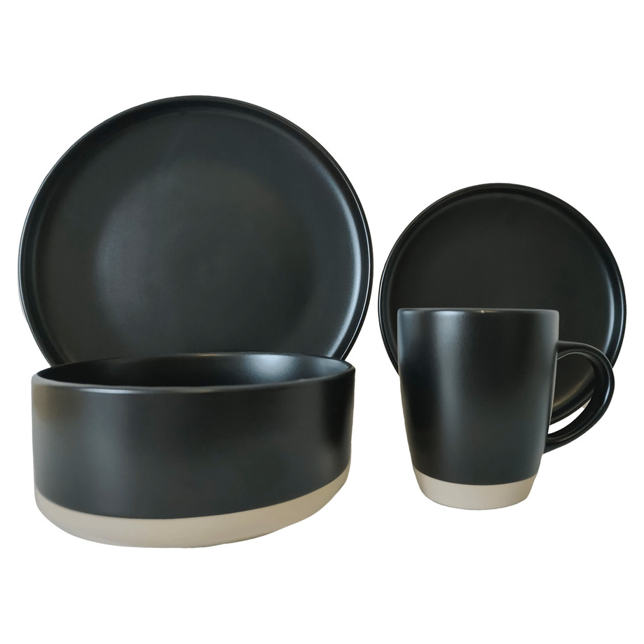 Ceramic dinnerware set, Black and grey, 16 pcs