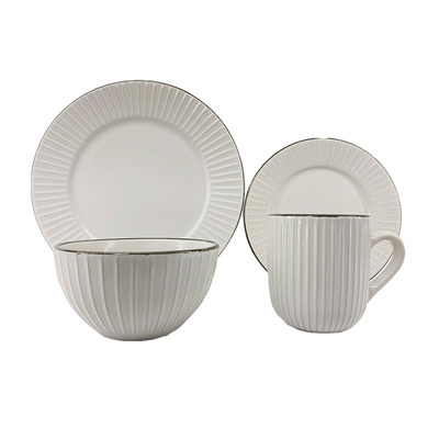 Ceramic dinnerware set, White and gold, 16 pcs