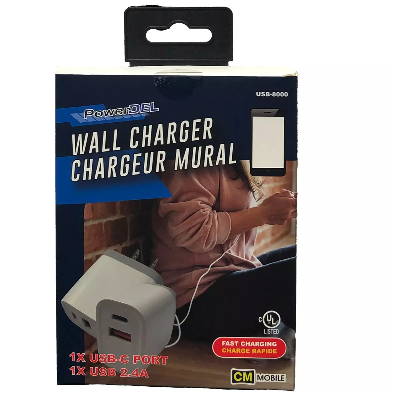 Chargeur mural double à charge rapide - USB-A/USB-C - 2.4 A - Blanc