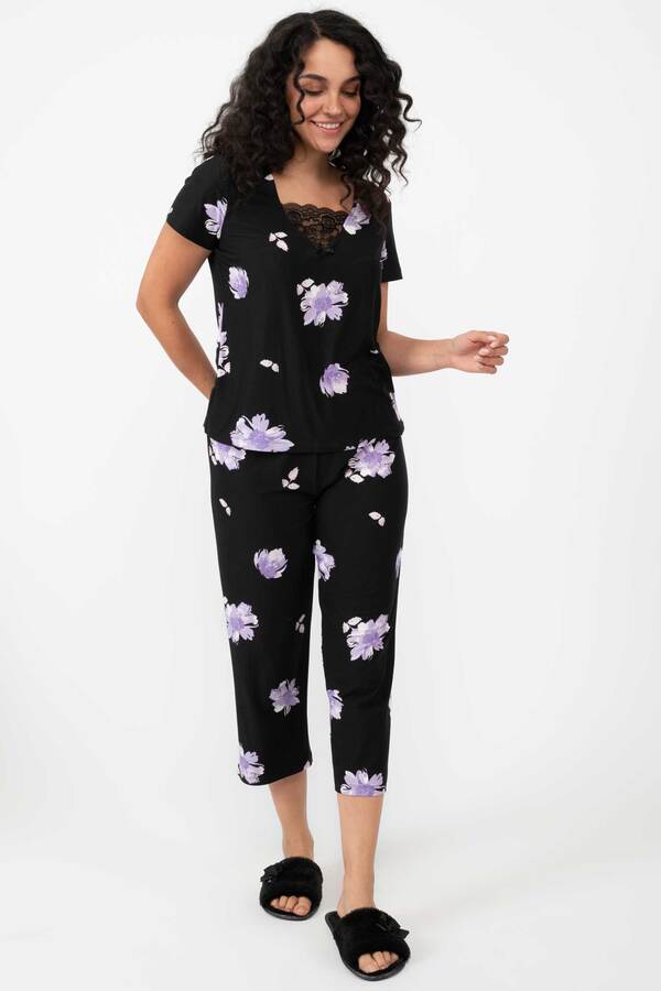 Charmour - Ens. de pyjama capri avec dentelle - Murmures de fleurs