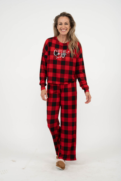 Charmour - Hacci knit PJ set - Buffalo check - "Let's get cozy"