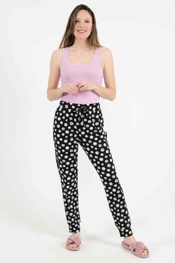 Charmour - Long cuffed jogger PJ pants - Romantic match. Colour: black.  Size: s