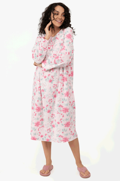 Charmour - Long micropolar robe - Pink floral