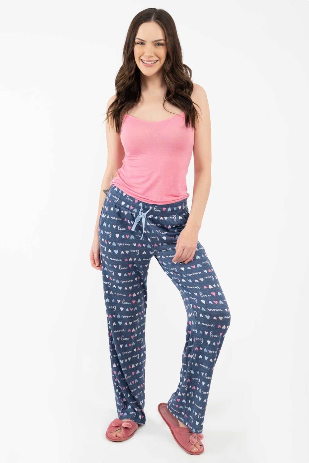 Charmour - Pantalon de pyjama ultra doux en tricot hacci - Amour en denim