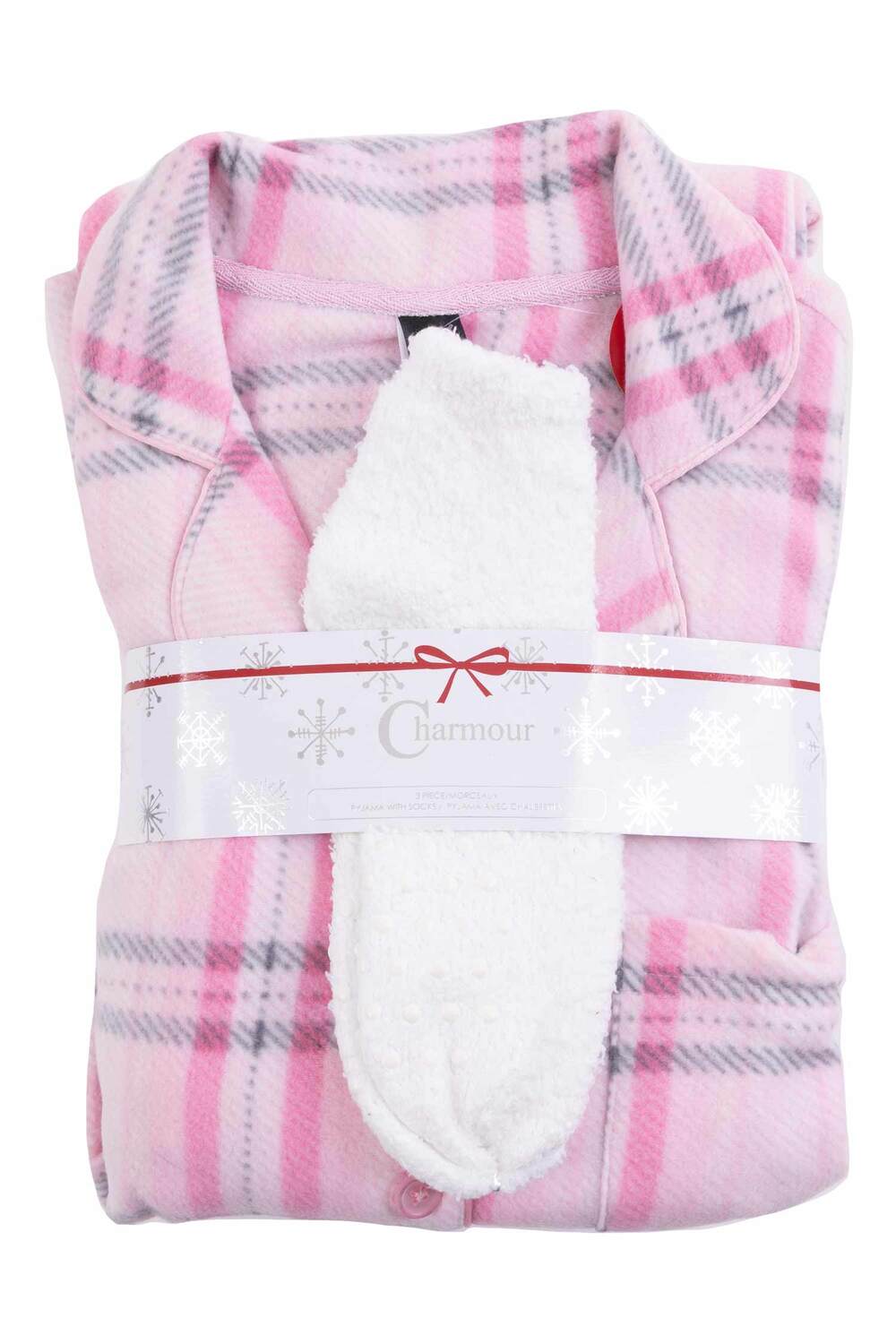 Charmour - Polar fleece PJ pants - Pink plaid. Colour: pink. Size: s