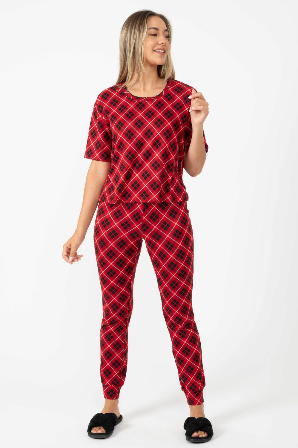 Charmour - Ultra soft hacci knit PJ set - Festive red plaid