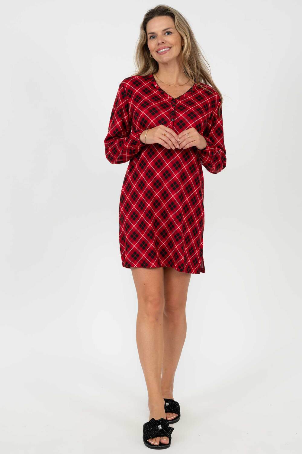 Charmour - Ultra soft hacci knit sleepshirt - Festive red plaid