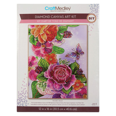 Craft Medley - Diamond painting canvas art kit, 12"x16" - Butterfly and flowers