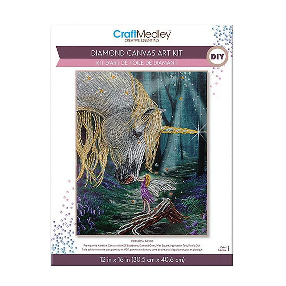 Craft Medley - Diamond painting canvas art kit, 12"x16" - Unicorn and fairy