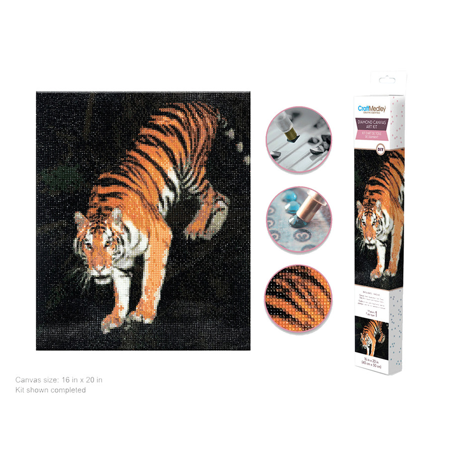 Craft Medley - Diamond painting canvas art kit, 16"x20" - Bengal Tiger