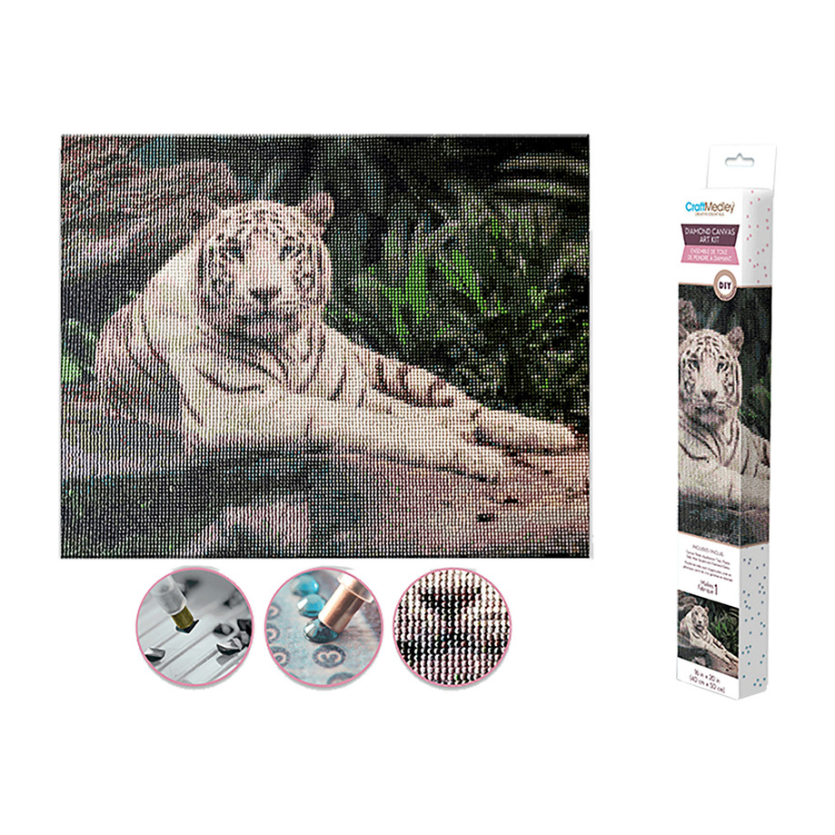 Craft Medley - Diamond painting canvas art kit, 16"x20" - White Tiger