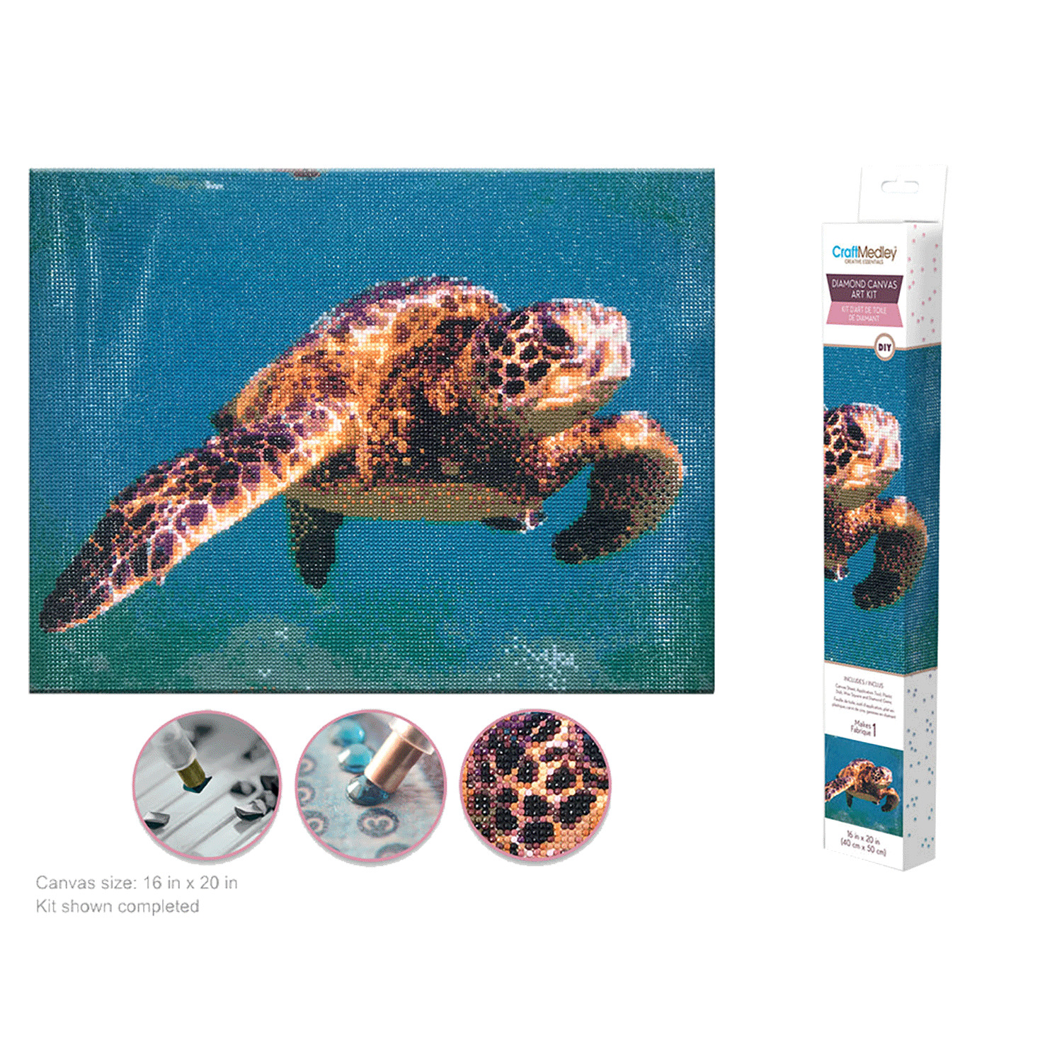 Craft Medley - Ens. de toile de peinture à diamants, 16"x20" - Tortue de mer