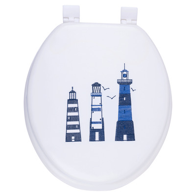 Cushioned toilet seat, 3 lighthouse embroidery