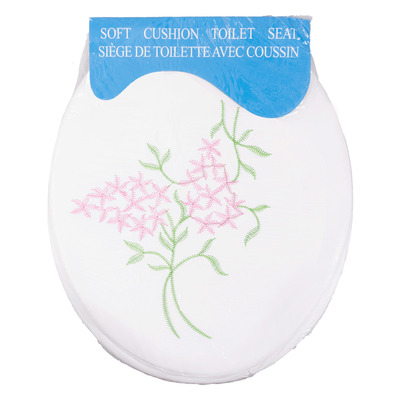 Cushioned toilet seat, floral embroidery
