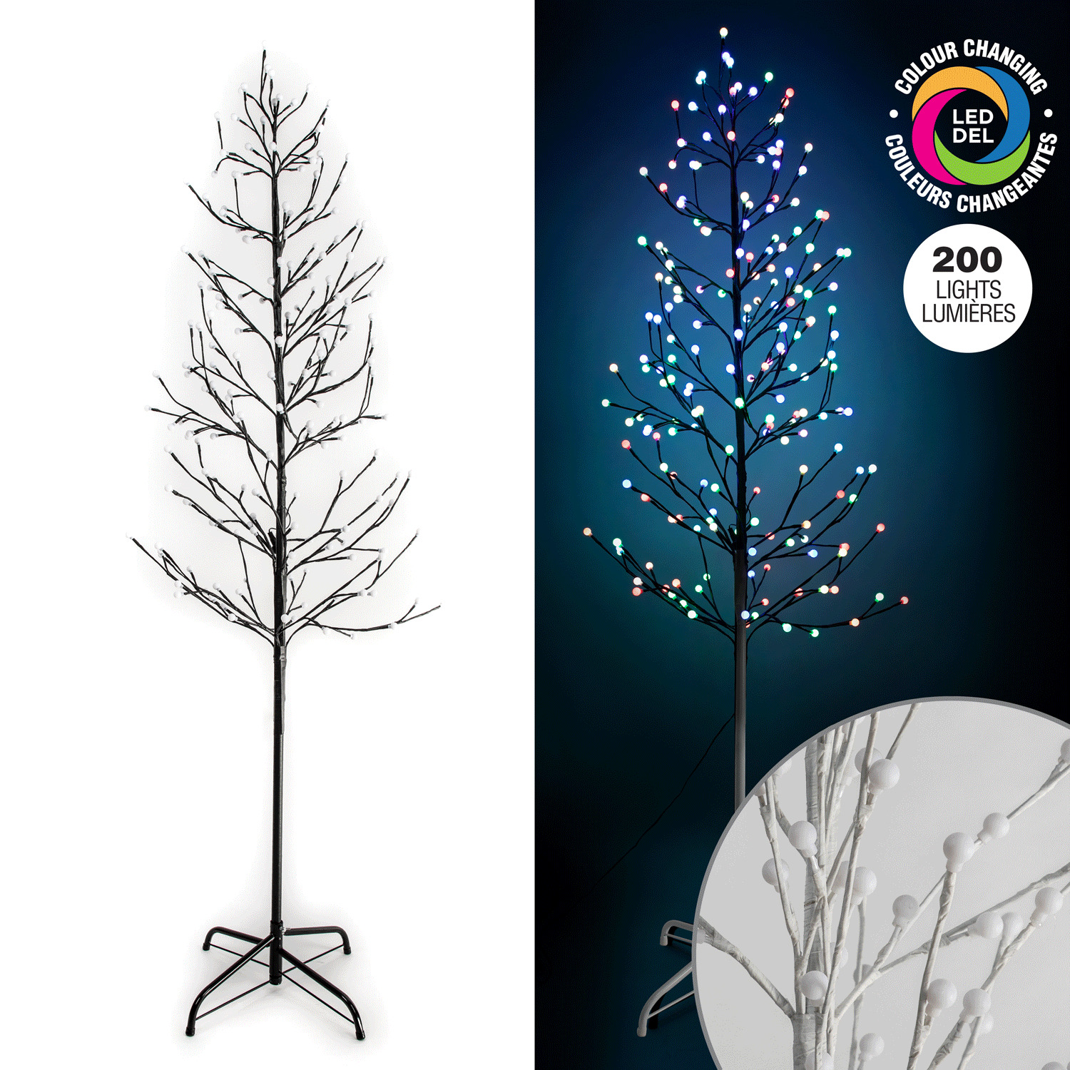 Danson - Black pre-lit tree, 200 colour-changing LED, 1.8 m