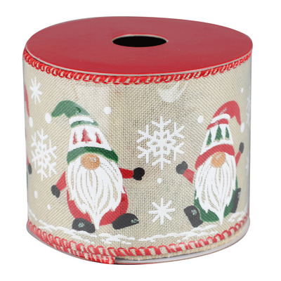 Danson - Fabric ribbon with wire edges, 9' - Christmas Gnomes