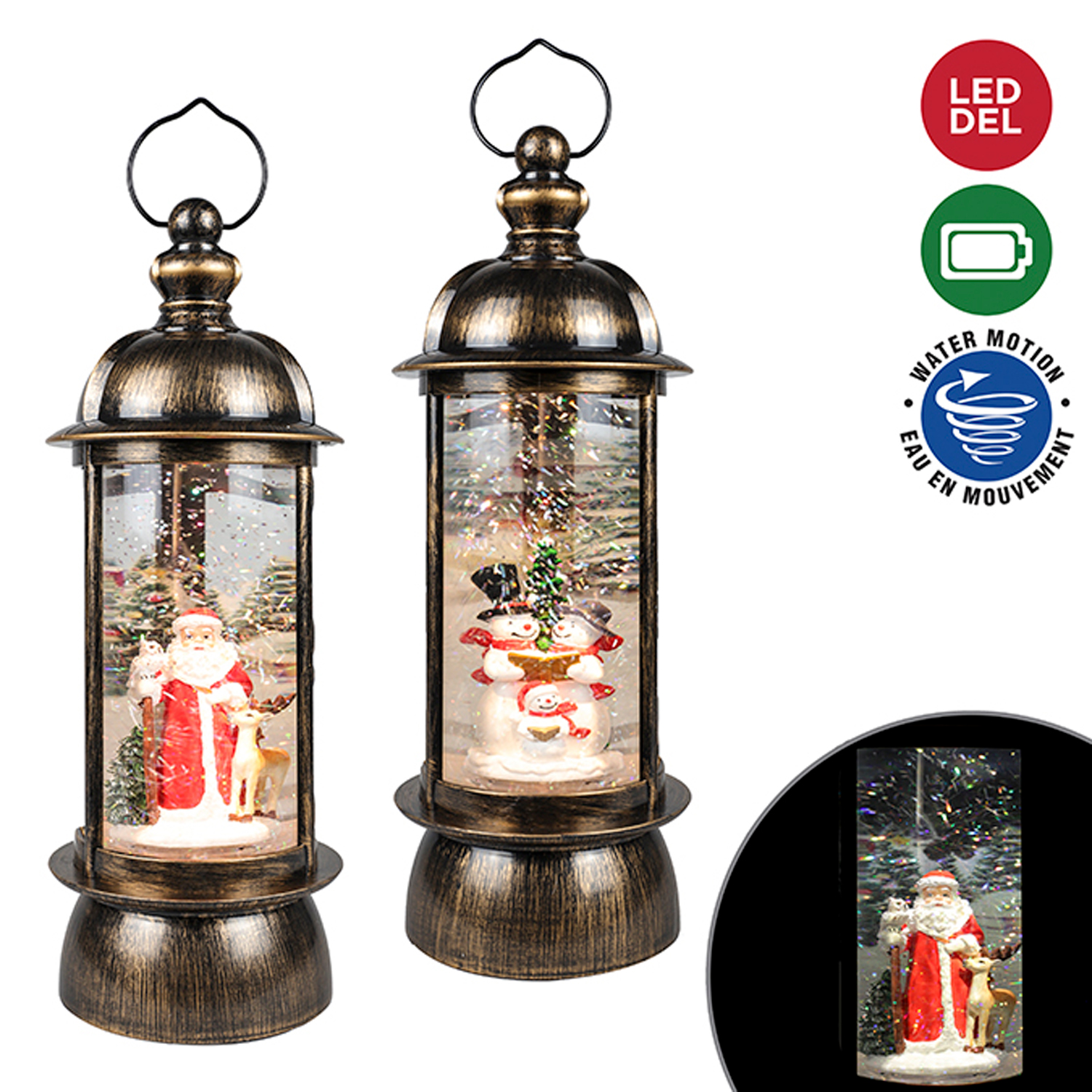 Lanterne LED Famille bonshommes de neige, eau