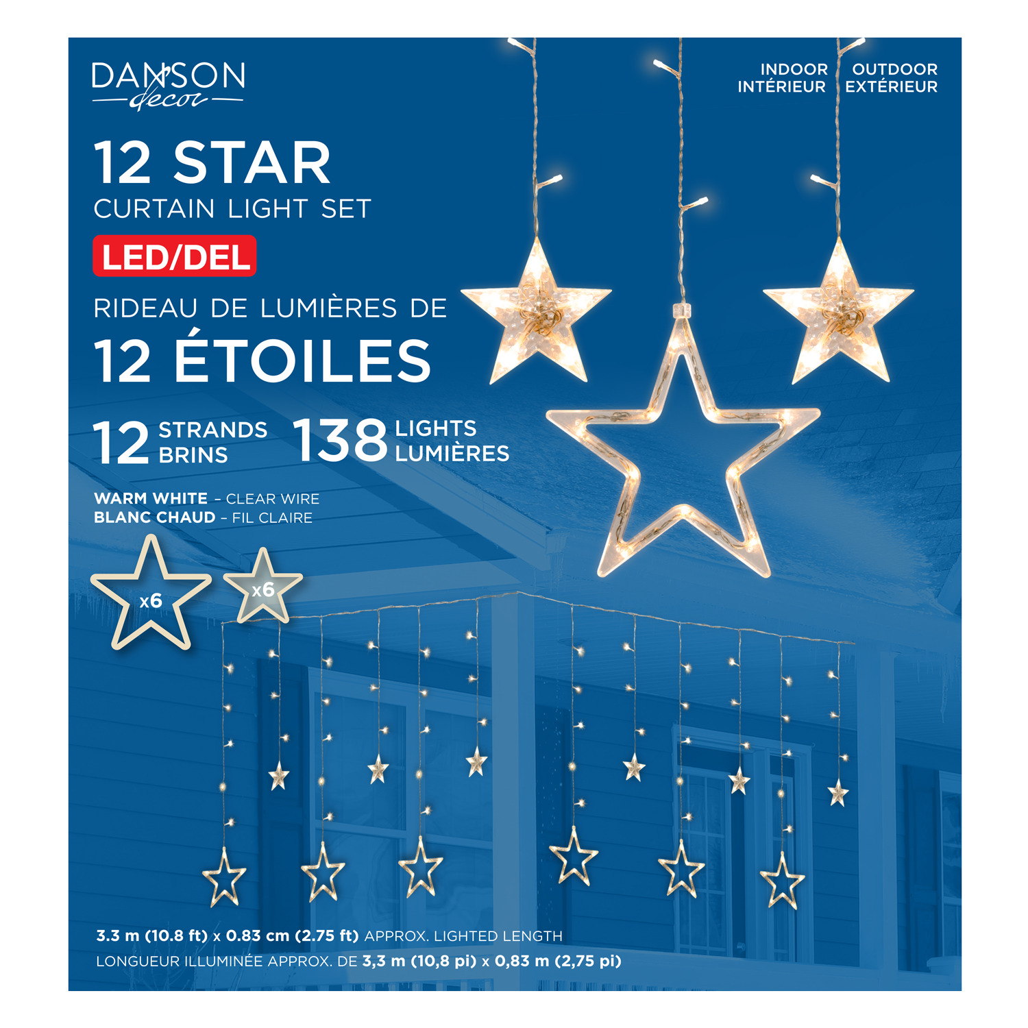 Danson - LED star curtain lights with clear cord - Clear, 138 lights