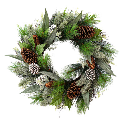 Danson - Mixed pine & foliage wreath with pinecones, 24"