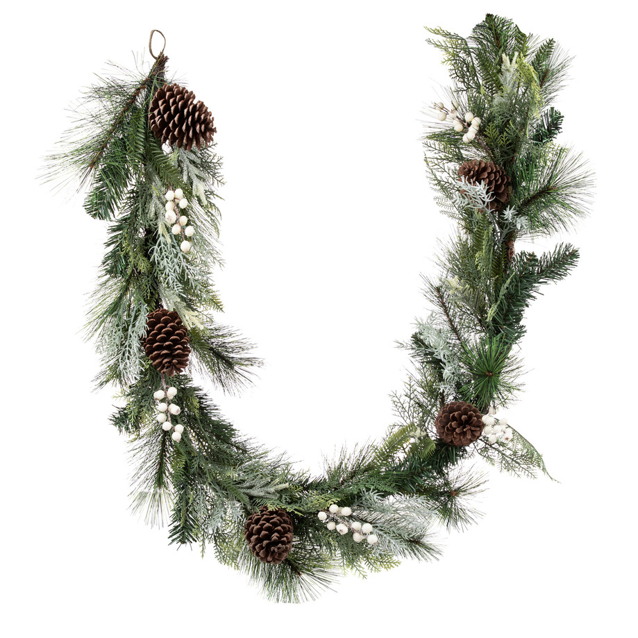 Danson - Mixed pine garland with white foam berries & pinecones, 24"