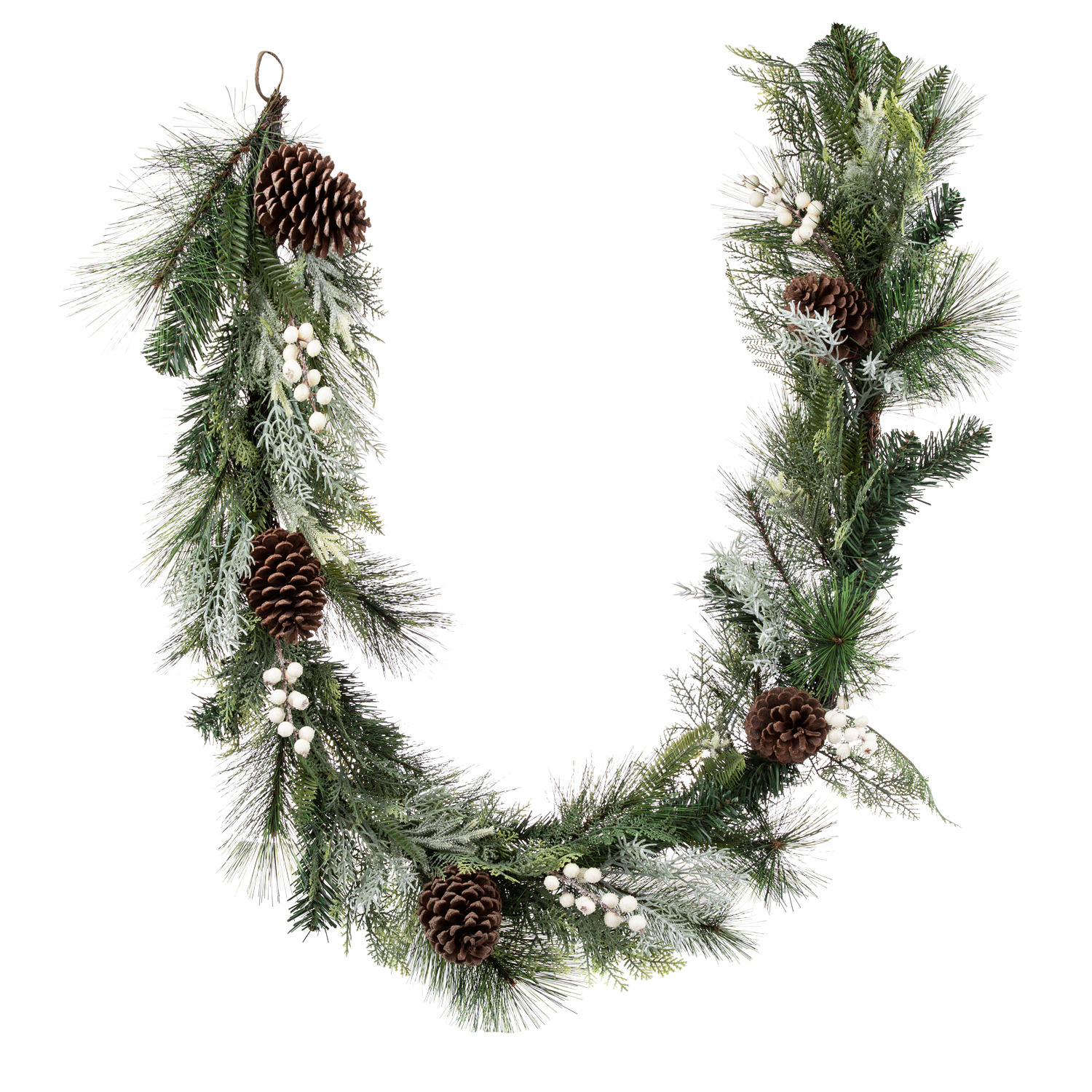 Danson - Mixed pine garland with white foam berries & pinecones, 6'