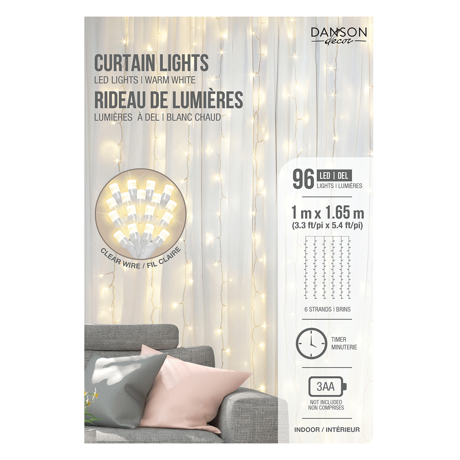 Cordon lumineux à 180 lumières DEL blanc chaud Danson Decor PVC 30 pi