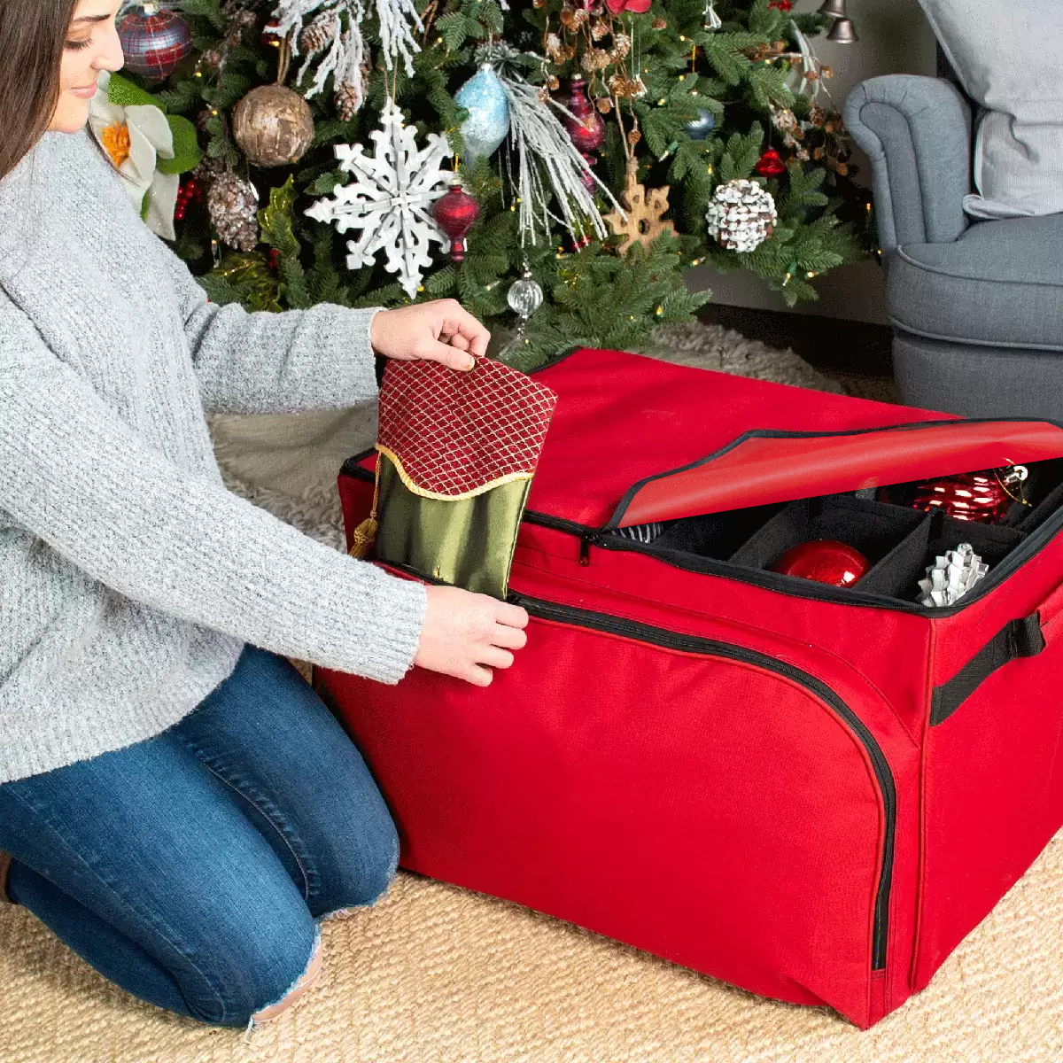 Sac de rangement pour arbre de noël, organisateur d'ornements de noël