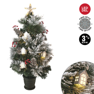 Danson - Sapin de Noël en pot à fibre optique avec cime d'arbre et décorations, 3'