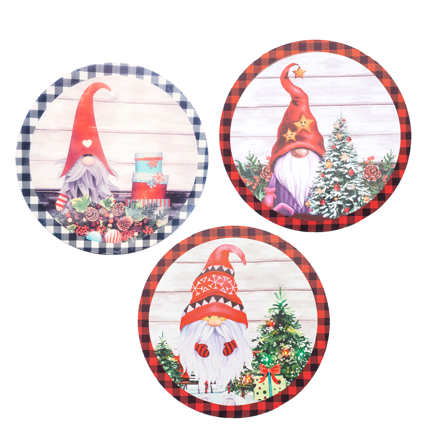 Décoration murale ronde lumineuse DEL en toile - Gnome de Noël avec cadeaux