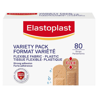 Elastoplast - Plastic & flexible fabric bandages variety pack, pk. of 80