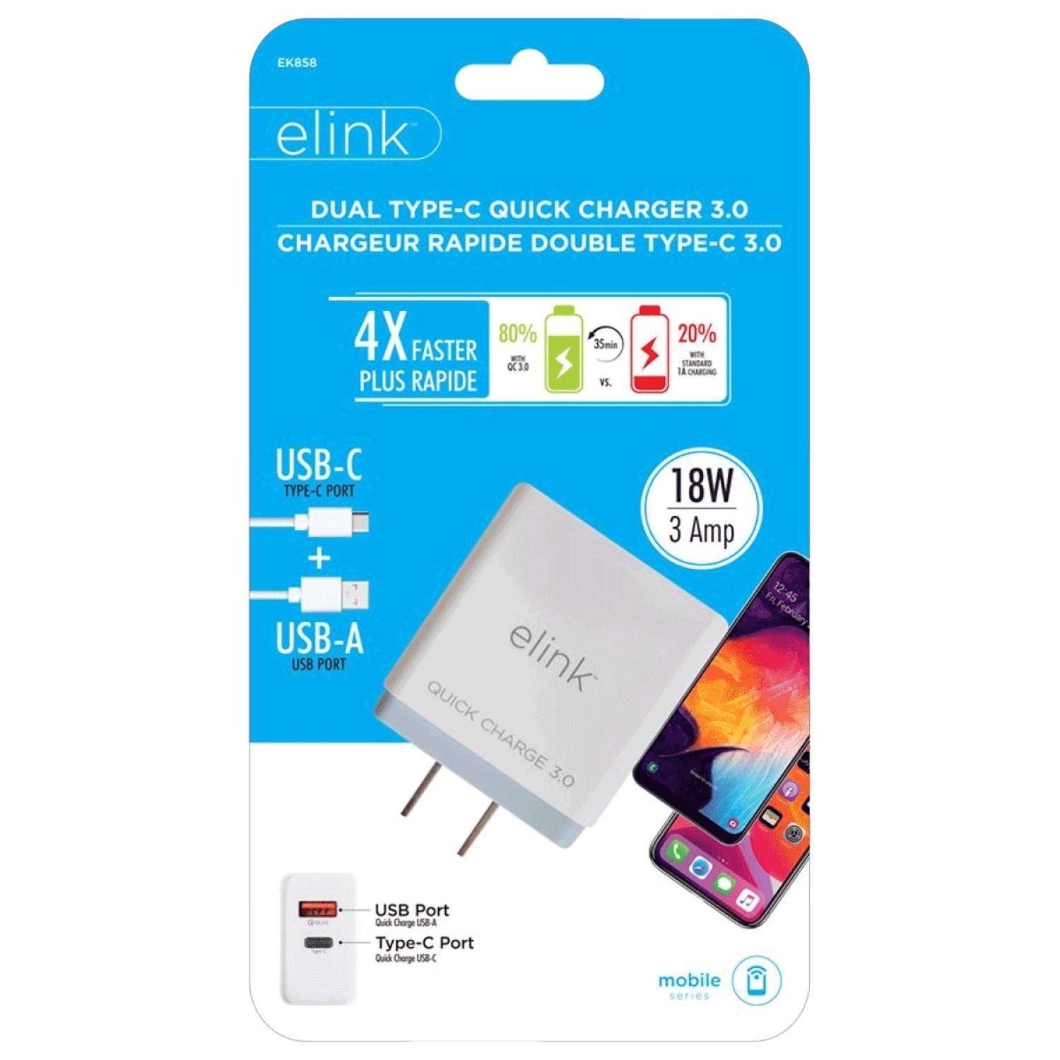 eLink - Dual Type-C quick charger wall charger, 3.0