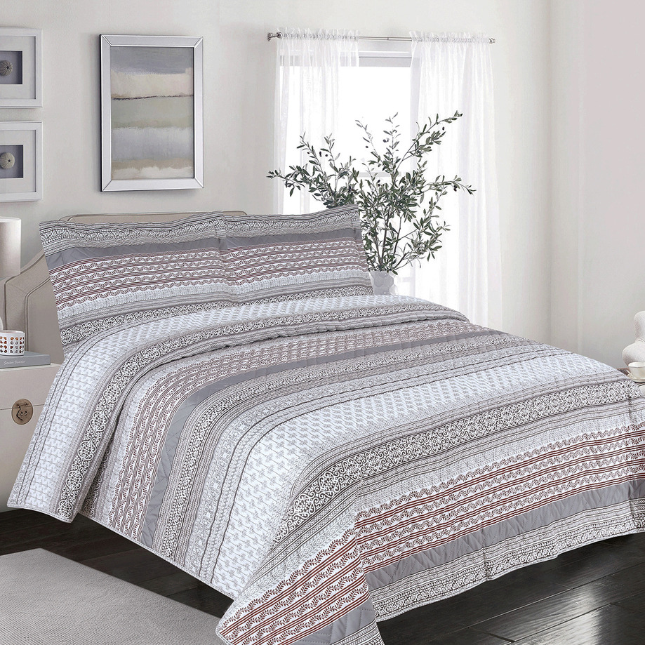 EVORA - Printed cotton quilt set - Rustic Boho Stripe