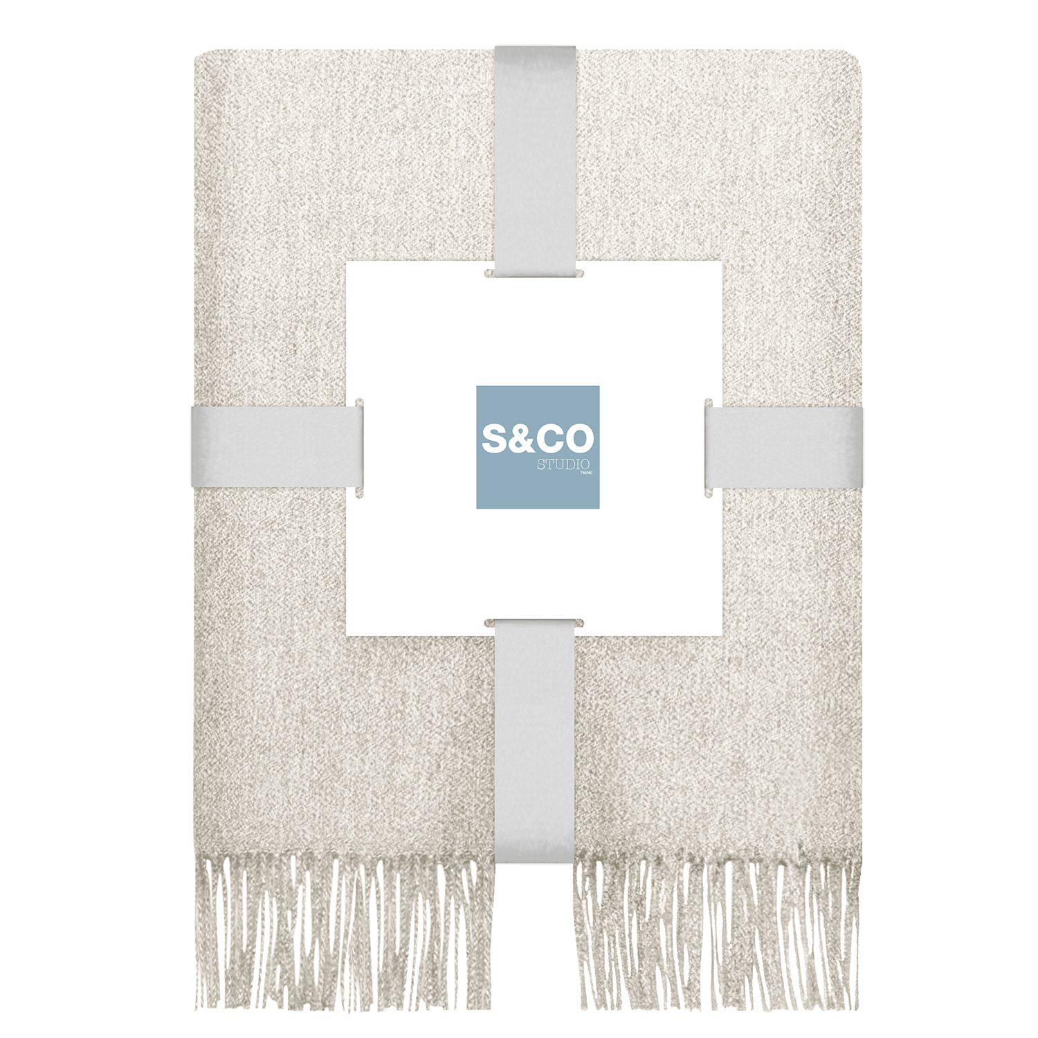 Faux cashmere throw blanket with fringes 50 x60 Colour off white Rossy