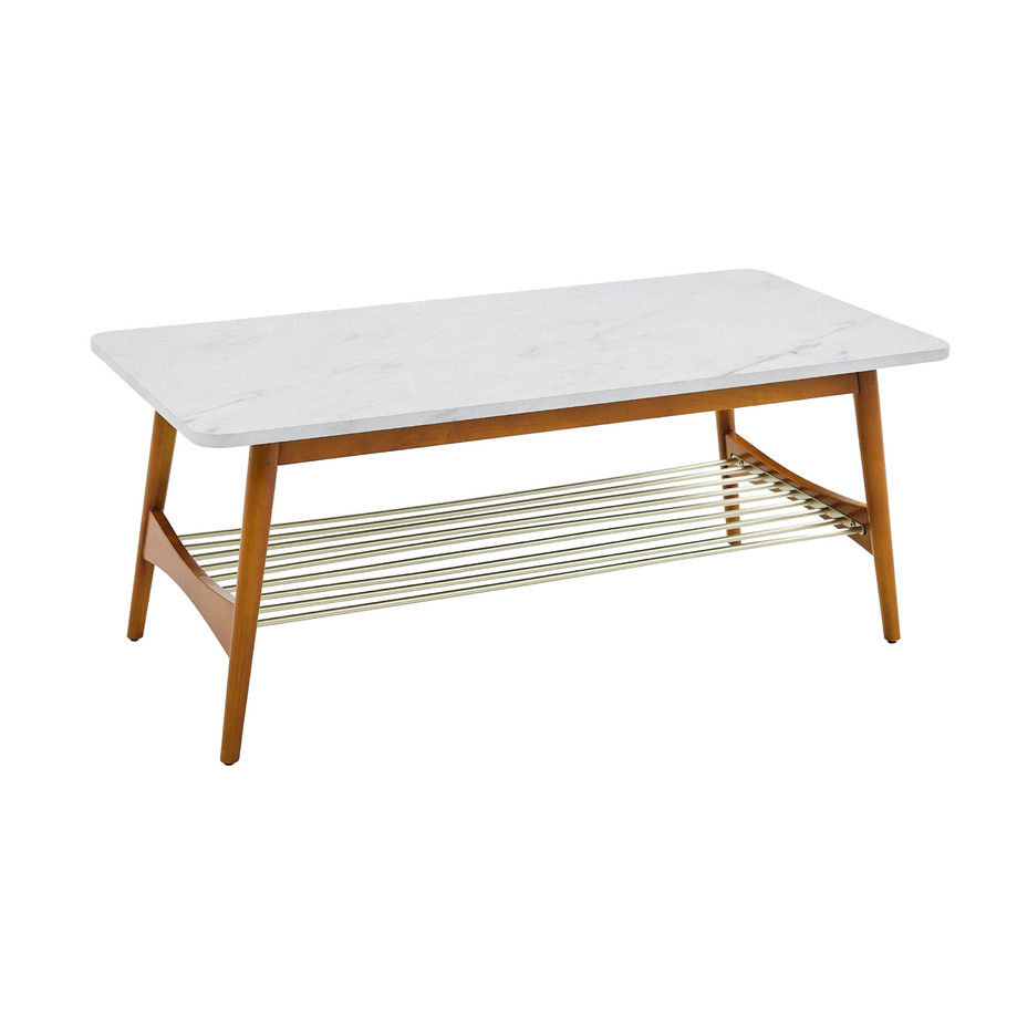 Faux marble tapered leg coffee table - Faux white marble / Acorn