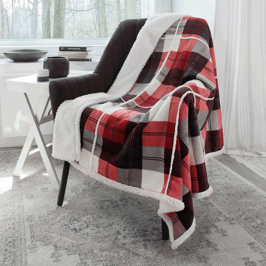 Flannel throw with sherpa reverse, 48"x60"