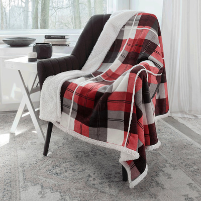 Flannel throw with sherpa reverse, 48"x60"