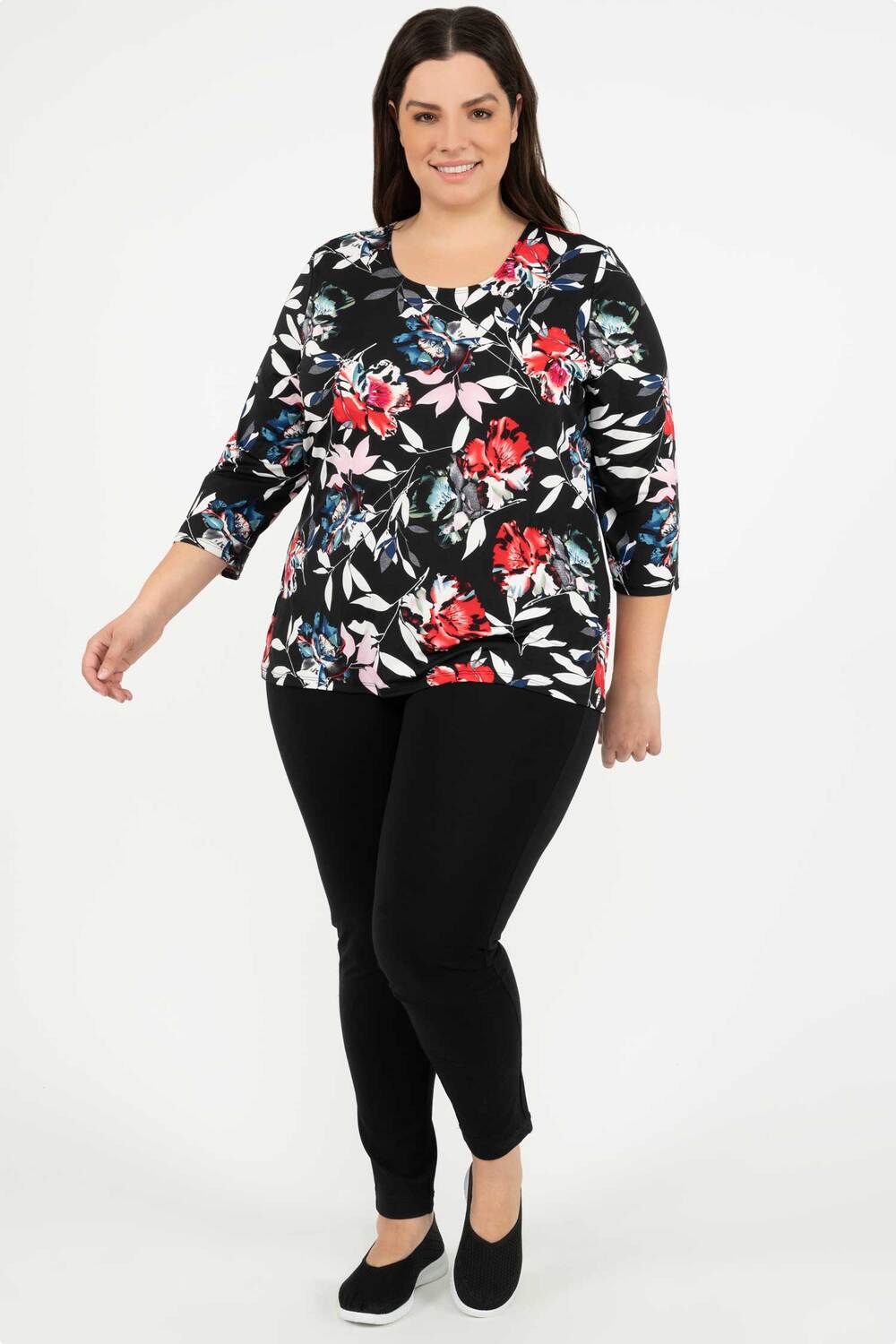 Floral print tunic blouse - Multicolored flowers - Plus Size
