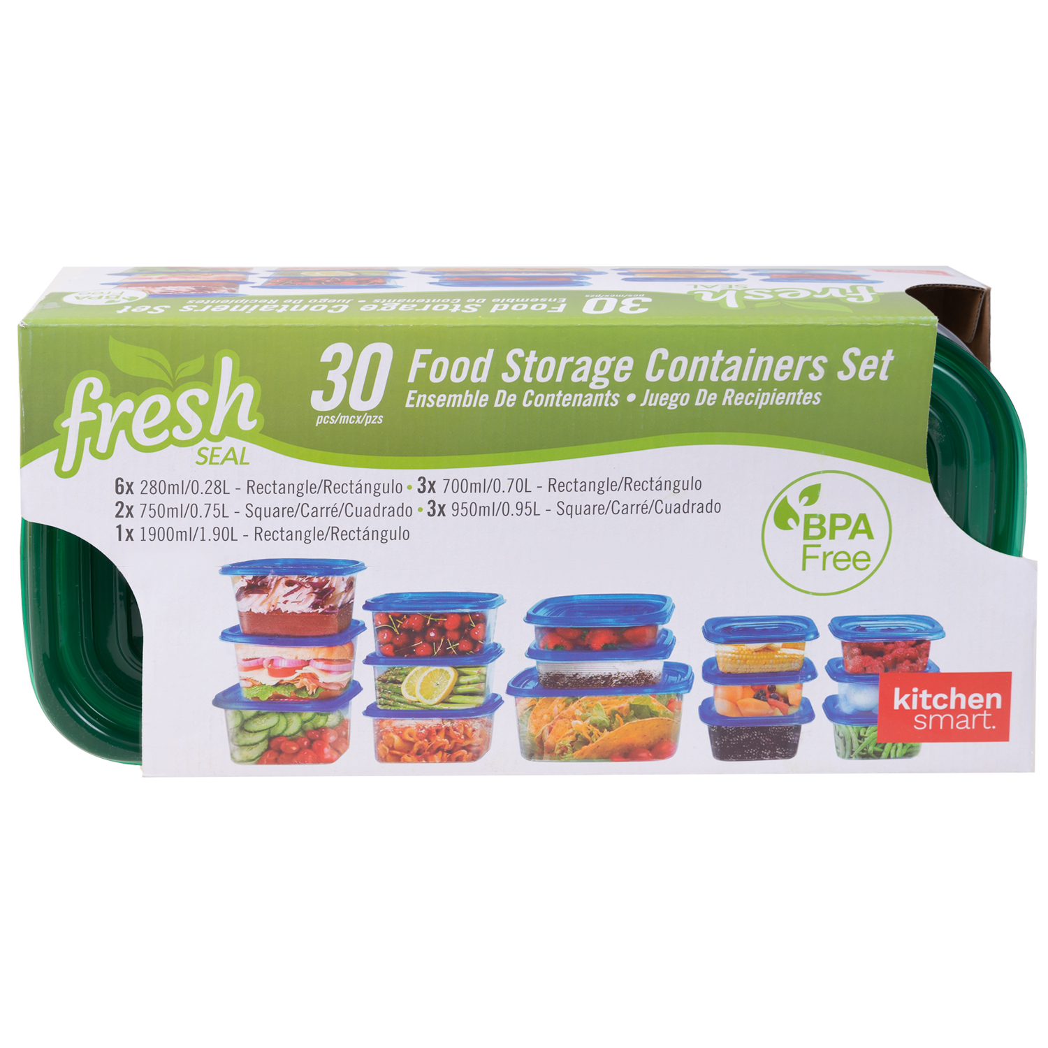 Fresh Seal food container set, 30pcs, green. Colour: green