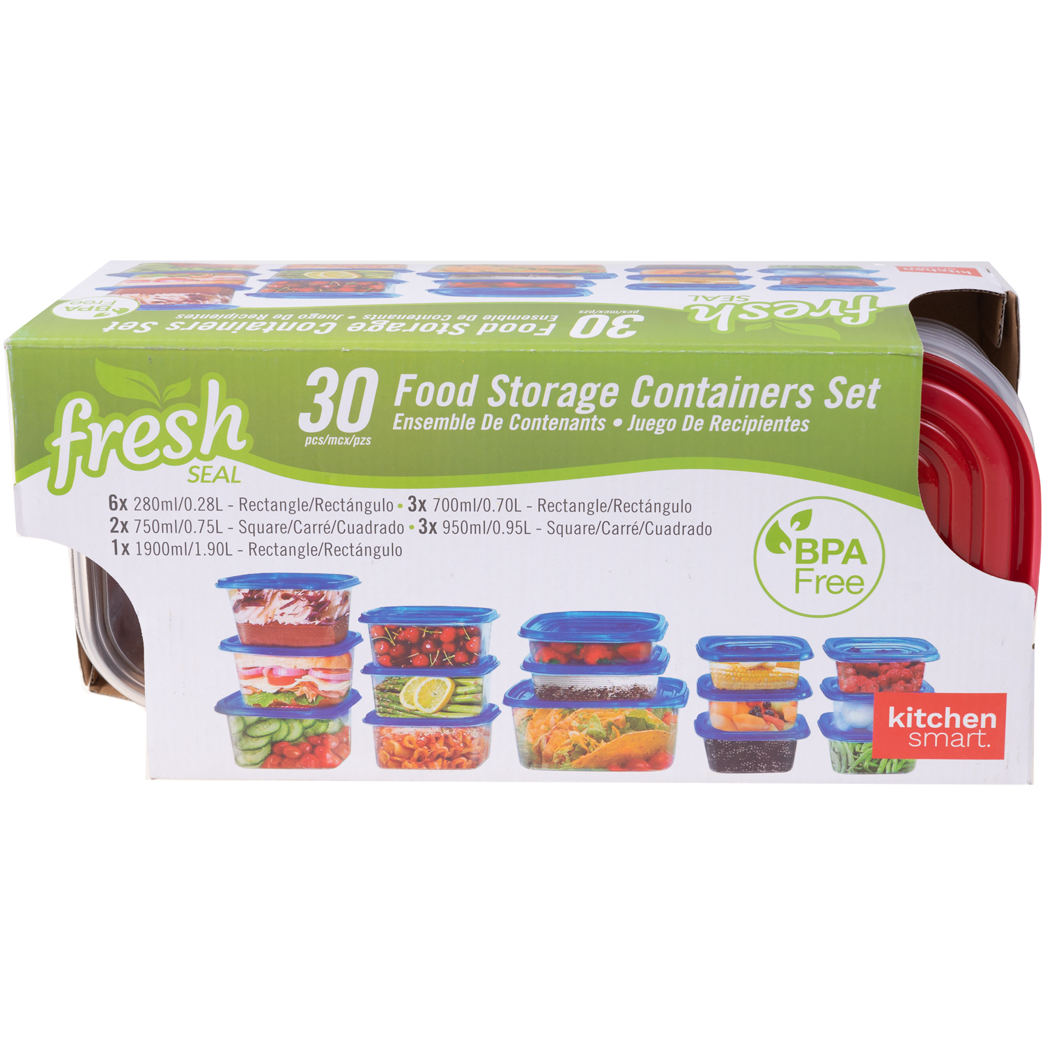 Fresh Seal food container set, 30pcs, red. Colour: red